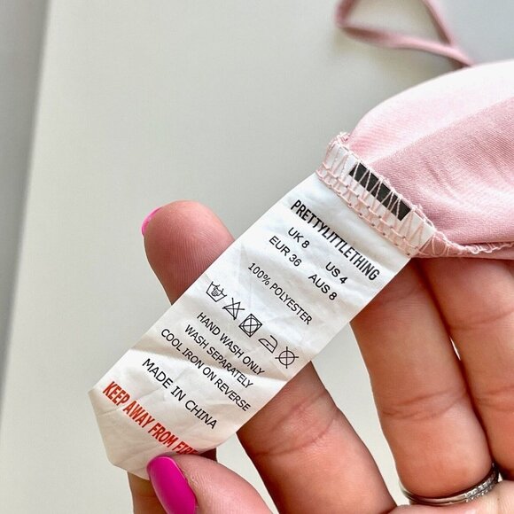 PRETTYLITTLETHING Asymmetric Hem Midi Dress 4 Pink Lace Detail Sleeveless NEW - Picture 11 of 14